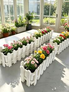 White Fence-Style Plastic Planter - Rectangular Succulent And Herb Planting Box | Indoor/Outdoor Garden Decor | Home Balcony Plant Container - Multicolor - View 5