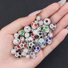 50pcs Shiny Mixed Color Copper Rhinestone Pave Ball Beads, Sparkly Flower Pattern Crystal Spacer Beads For DIY Jewelry Making - Multicolor - View 3