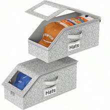 2pcs Transparent Hat Storage Box, Multi-Functional Large Capacity Foldable Baseball Cap Storage Box With Lid Dust-Proof - Gray Hat Box [42*22*17cm] - View 5