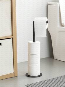 1pc Modern Freestanding Toilet Paper Holder, Iron Bathroom Paper Towel Rack With Spare Roll Storage, Black/White/Gold, No Drilling Required, Floor Standing Storage Rack For Small Bathrooms - Multicolor - View 14
