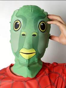 1pc Polyester Breathable Mask Head Cover Funny Green Monster Head Cover Green Fish Head Cover Green Monster Hat, Suitable For Halloween, Easter, Theme Party, April Fool's Day, Stage Performance, Thanksgiving, Halloween, Christmas, New Year And Other Occasions - Multicolor - View 1