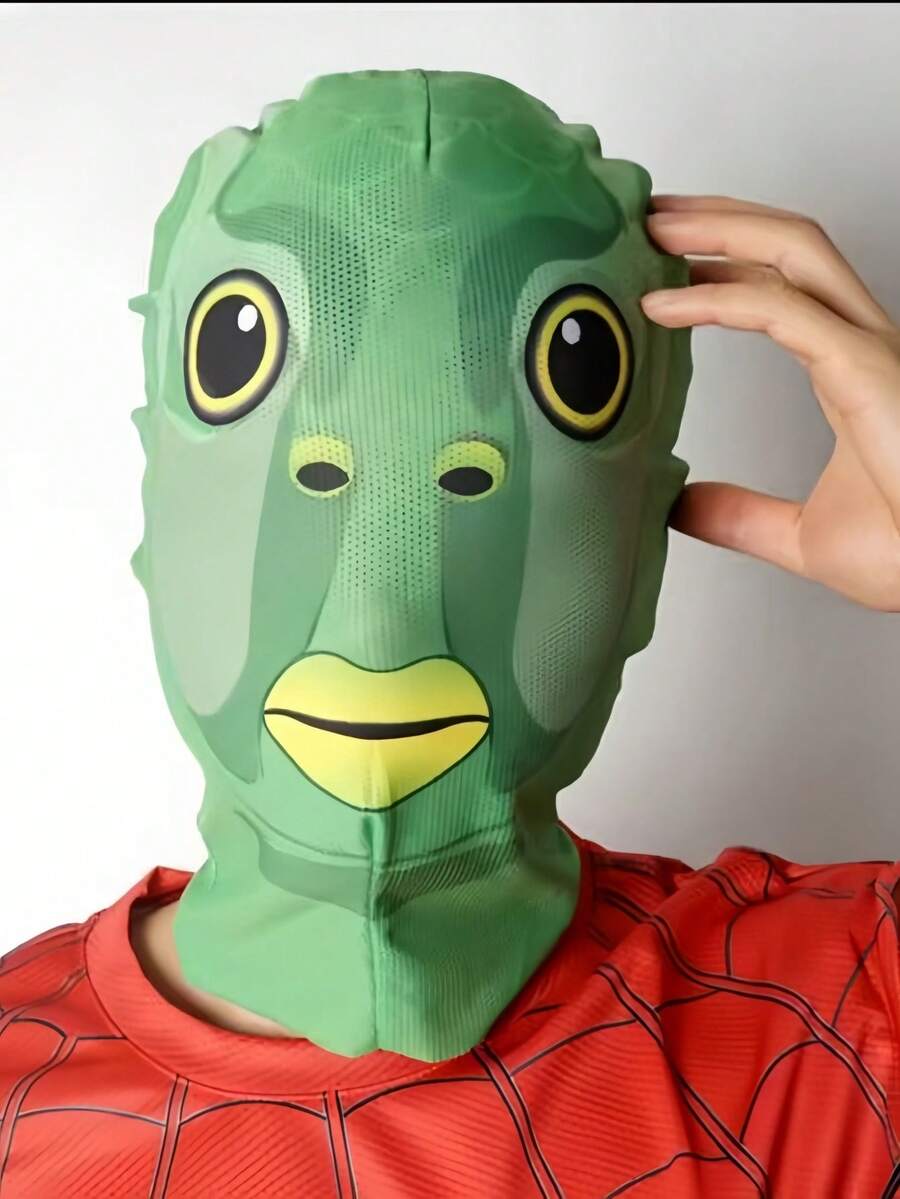 1pc Polyester Breathable Mask Head Cover Funny Green Monster Head Cover Green Fish Head Cover Green Monster Hat, Suitable For Halloween, Easter, Theme Party, April Fool's Day, Stage Performance, Thanksgiving, Halloween, Christmas, New Year And Other Occasions - Multicolor - View 1