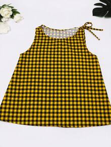 Casual Short Dress With Front Buttons, Long Sleeves, And A Plaid Print. - 黃色 - 查看 3