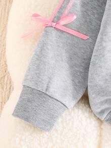 Sudadera de cuello redondo y pantalones con decoración de lazo para niña preadolescente - Gris - Ver 4