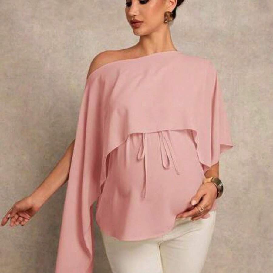 YYRR MaterniChic Blusa elegante de unicolor y casual con bajo asimétrico para embarazadas en verano - Rosa vieja - Ver 1