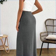 HENG
  Set de 2 piezas Top de tirantes de cuello redondo de unicolor y falda de maternidad ajustable de cintura con cordón, ceñida a la figura - Gris - Ver 10