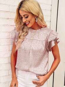 Women's Blouse 2026, New Summer Fashion, Versatile, Printed, With Ruffled Sleeves And Wavy Neck - Milky - View 4