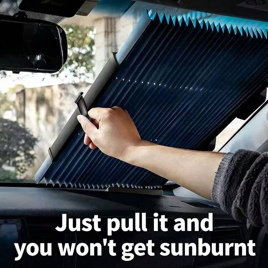 1 pieza Parasol retráctil automático para parabrisas, bloquea los rayos UV y el calor para enfriar el automóvil. Plegable y fácil de instalar, reduce el deslumbramiento, ajuste universal para sedanes, SUVs y camiones, accesorio práctico para el automóvil en verano. - Multicolor - Ver 1