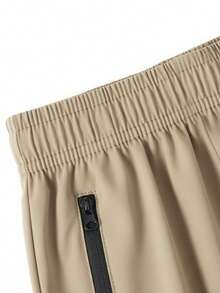1pc Girls' Teen American Street Style Zipper Cuffed Casual Loose Sports Long Pants - Khaki - View 4
