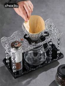 choxila 1 buah/7 buah Set Penyimpanan Kopi, Termasuk: Teko Kopi 600ml, Cangkir Saringan Kaca, Sajian Kaca, 100 lembar Kertas Saringan Kopi, Penggiling Biji Kopi Manual, Toples Biji Kopi Kaca, Dudukan Multifungsi - Rak penyimpanan - View 7