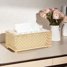 1 Stück Kristall Gold Tisch-Taschentuchbox, elegante Taschentuch-Aufbewahrungsbox, hochwertige Luxus-Taschentuch-Serviettenhalter aus Metall, geeignet für Badezimmer, Wohnzimmer, Schlafzimmer, kann als Heimdekoration, Wohnzimmer-Esstisch-Tisch-Taschentuchbox verwendet werden - Gold - Übersicht 4