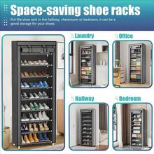 1 Set 4/6/8/10 Tier Shoe Rack Storage Organizer With Non-Woven Fabric Cover, Easy Assembly Portable Shoe Cabinet, Wardrobe Storage Rack, Multi-Layer Shoe Rack For 20-40 Pairs Of Shoes, Large Capacity Space-Saving Design, Easy Assembly, Portable Durable Metal Frame Shoe Rack Storage, Suitable For Home, Bedroom, Entryway, Sneakers, High Heels And Boots - Multicolor - View 3