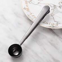 Cuchara de café 2 en 1 de acero inoxidable con clip de sellado, accesorio de cuchara de cocina para hornear, cuchara medidora con clip para bolsa, herramienta de cocina para el hogar - Negro - Ver 9