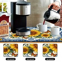 1pc Dish Drying Mat, Coffee Machine Mat, European Blue & White Floral Border With Sunflower & Butterfly Pattern, Durable, Highly Absorbent, Suitable For Dining Table, Cafe, Multi-Purpose Drainage Mat, Home Gift, Tabletop Decor - XYLSD-454 - View 10