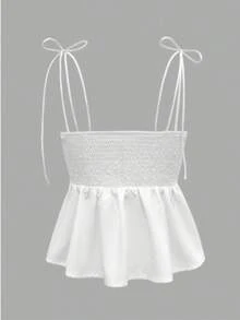 1 Piece Women's Casual Top With Ruffled Hem, Elegant White Tank Top, Fitted Cropped Camisole, Lightweight For Vacation And Work, Front Strap, Spring/Summer/Autumn - 淺粉色 - 查看 6