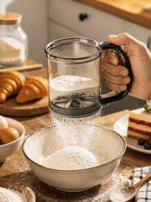 1/2 piezas Tamizador de harina semiautomático de mano, colador de harina para pasteles de presión manual, colador de harina de mano, herramienta de repostería - Multicolor - Ver 10