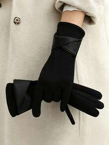 Warm Gloves, Suitable For Winter Use. Elegant Bow Accessory, Specially Designed For Women's Touchscreen Gloves. Suitable For Cycling And Driving. Fashionable And Simple Style, Fleece Warmth, Effectively Resists Cold, While Also Featuring Touchscreen Functionality. - Multicolor - View 2