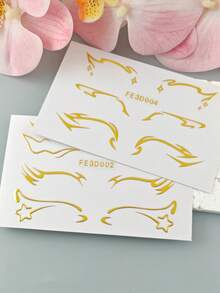 2pcs 3D Gold Eyeliner Sticker Face Sticker Body Makeup Music Festival Party Eye Makeup Decoration - Gold - View 8