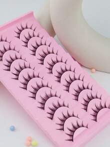 10 Pairs Pointed Tail Cartoon Eye Fluffy Curly Black Stem Natural Curly Thick Long Soft Non-Irritating Cartoon Style Full Strip False Eyelashes Realistic Daily Eyelashes Portable Upper Lash Reusable - View 7
