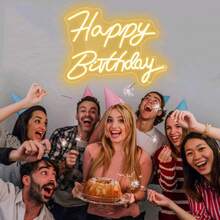 1 pezzo Insegna al neon LED per compleanno, luce al neon alimentata tramite USB con gancio in metallo e cappello di compleanno, adatta per decorazione di festa di compleanno, camera da letto e soggiorno - Multicolore - Visualizzare 3