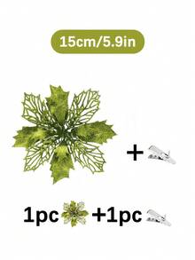 1件/5件/10件/20件閃亮一品紅聖誕花，適用於聖誕樹與花環，直徑3.5英吋/5.9英吋/9.45英吋附夾子，聖誕節裝飾，新年派對用品（顏色：淺綠色） - 淺綠色 - 查看 9