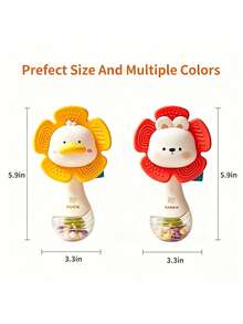 2-In-1 Baby Rattle Teether Toy, Cute Duck & Rabbit Soft Silicone Teether Rattle, Suitable For 0-12 Months Infants, Tummy Time, Nursery, Stroller, Car Seat Sensory Toy, Perfect Baby Shower, Newborn, 1st Birthday Gift - Multicolor - View 11