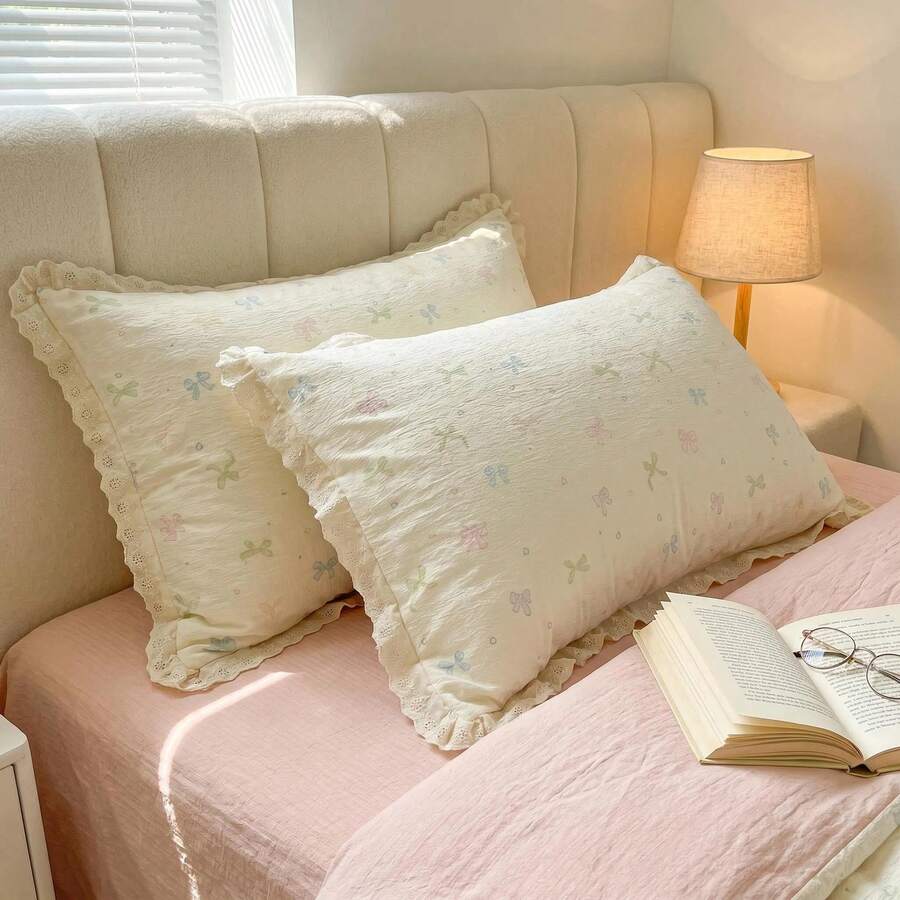 Juego de 2 fundas de almohada suaves y transpirables, accesorios de ropa de cama amigables con la piel y duraderos, con bordes exquisitos, decoración del hogar minimalista, adecuado para todas las estaciones - Blanco - Ver 1