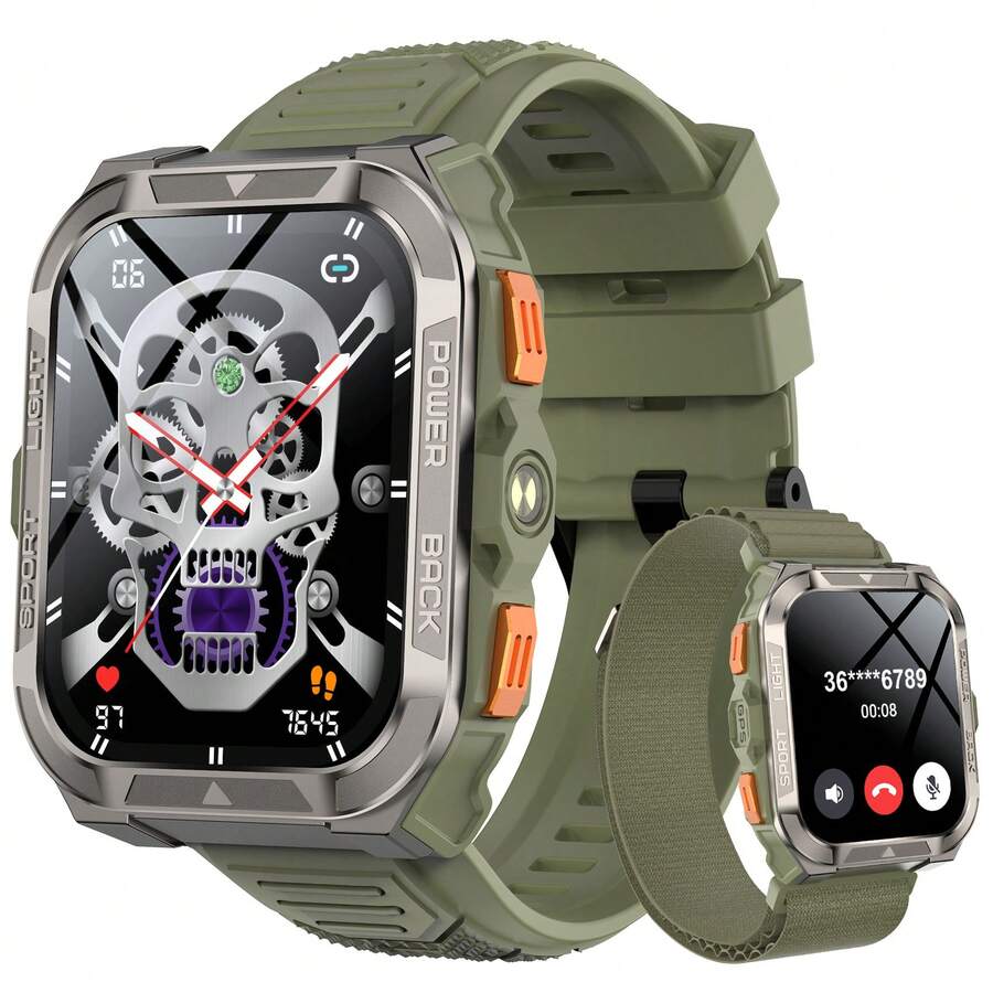 Jam Tangan Pintar Olahraga Luar Ruangan Layar Sentuh Penuh HD 1,91 inci, Waktu Siaga Lama dengan Baterai Besar, Lampu Senter LED & Kompas Terintegrasi, GPS Presisi Tinggi, Terjemahan Suara & Asisten AI, Jam Tangan Pintar Unisex Kompatibel dengan iOS & Android - Hijau Tentara - View 1