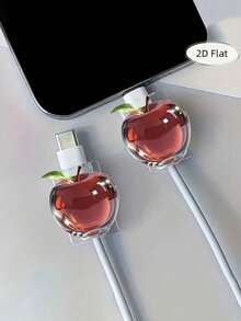 2D Flat Beautiful Red And Pink Apple Fruit-Patterned Cable Protector, Anti-Scratch Type-C/Phone Charger Cable Cover, Stylish And Durable, Phone Cable Protector, Fun Design, Sturdy Plastic Material - Multicolor - View 14