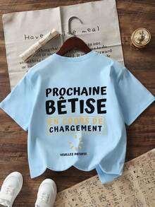 Tween Mädchen - Lustiges Text-Muster T-Shirt, weicher und bequemer Stoff, geeignet für Outdoor-Sport für Mädchen, Alltag-Outfit, Streetstyle, Campus-Stil, modisches vielseitiges Casual-Top für Mädchen im Frühling/Sommer - Babyblau - Übersicht 4
