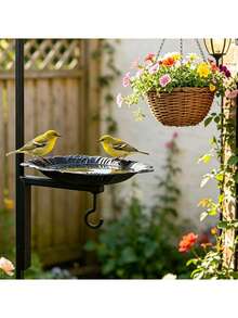 An Outdoor Garden Iron Bird Feeder And Metal Bird Bath In One, Serving Both As A Decorative Flower Rack And A Courtyard/Yard Bird Feeding Station. A Metal Hanging Bird Feeder With A Plant Support, Perfect For Bird Lovers And Home Gardeners. - A - View 4