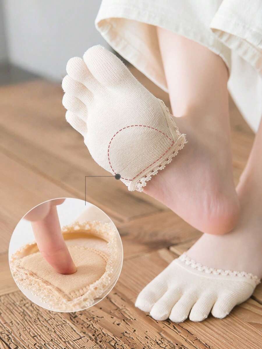 1雙情人節女款黑色/米色五趾低筒可穿戴前腳掌墊，隱形減壓吸震吸汗半長半尺寸墊，適用於高跟鞋、楔形鞋、涼鞋、優雅女鞋、運動鞋，節日派對婚禮季配件禮物