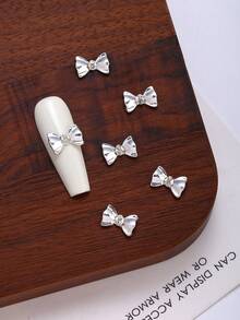 16pcs Nail Art Decorations, Bow-Shaped Rhinestone Gold & Silver Nail Charms, Minimalist Luxury Metal Nail Accessories, Music Festival & Travel Style, Shiny Rhinestone Nail Gems, Suitable For Multi-Function DIY Nail Decoration Accessories - Multicolor - View 2