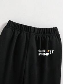 Young Boy Cartoon Pattern Crew Neck Sweatshirt And Sweatpants Casual Set - Black - View 6