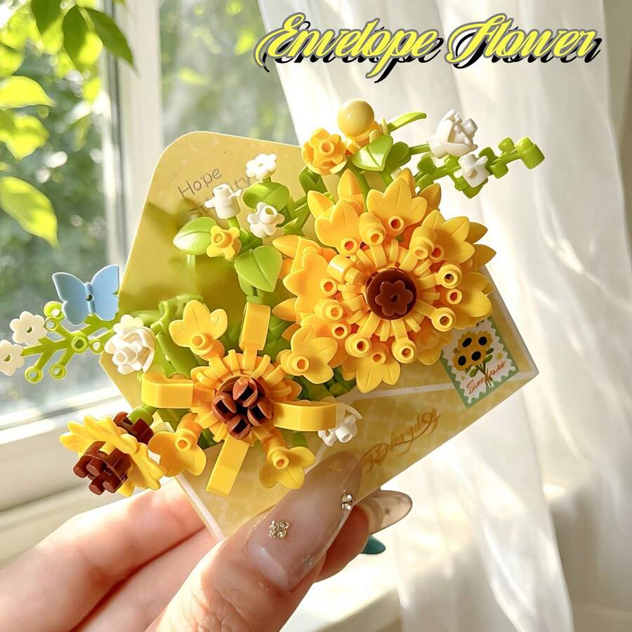 Micro-Particle Envelope Flower Building Blocks, Children's Building Block Toy Set, ABS Resin Material, Everlasting Simulated Flower Building Blocks, Ideal Confession Gift, Healing Desktop Decor, DIY Puzzle Toy For Stress Relief, Gift For Kids To Improve Concentration And Hands-On Ability, Classroom Reward Small Gift, Graduation, Back To School, Friend Gift - Multicolor - View 1