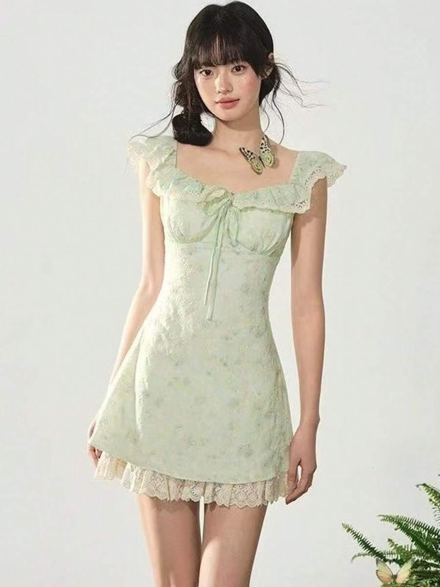 Women Short Dresses - Mint Green - View 1
