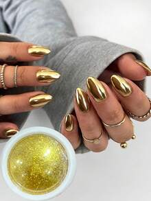 2Jar(1+1) Gold Sliver Metallic Mirror Nail Powders Set,Holographic Sparkling Laser Silvery Golden Nail Rubbing Dust Glitter Pigment,UV Gel Polish Mirror Powder, Powder DIY Nail Decoration Supplies - Multicolor - View 5