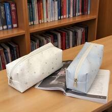 韓系清新原創銀色星星筆袋 - 大容量拉鍊筆袋、多功能銀色星星收納袋、多用途CCD相機包、化妝包、可愛甜美女款帆布收納袋，適合學生或旅行，適用於所有季節與場合，耐用帆布、加厚布料、防水防塵、順滑拉鍊，生日禮物 - A - 查看 6