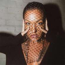 1pc New 100cm Rhinestone Mesh Headscarf With Hollow Design, European And American Style Rhinestone Fishnet Sparkling Head Cover, Fashion Full Rhinestone Face Mask, Music Festival Headscarf, Fashion Party Fishnet Hat Veil Wedding Accessory Summer Headband Beach Scarf Vacay Bandanas - Multicolor - View 5