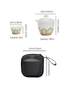 Portable Ceramic Travel Tea Set, Lotus Pattern Kung Fu Tea Set With Storage Bag, Reusable Gaiwan Teaware For Camping, Hiking & Office, Tea Kit For 3 People,Japanese Tea Sets - Multicolor - View 6