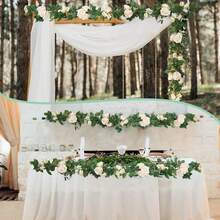 2/1 pieza Guirnalda de enredadera de rosas de seda artificial de 6.5 pies color champán, guirnalda de flores artificiales, guirnalda de rosas falsas, adecuada para decoración navideña, Día de San Valentín, decoración de regalo del Día de la Madre, decoración de boda, decoración de gabinete, decoración de pared interior, decoración de mesa del hogar, decoración de habitación, decoración de barandilla de escalera - Champán - Ver 4
