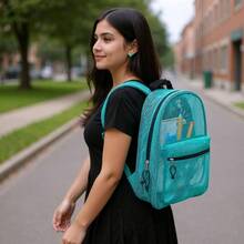 Mochilas coloridas de malla transparente con correas acolchadas para nios, adultos, escuela, playa y viajes - Aguamarina - Ver 9