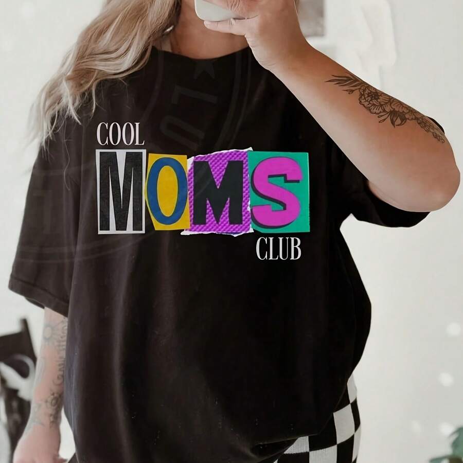 Oversized Cool Moms Club Shirt, Cool Mom Shirt, Cool Moms Social Club Shirt, Mom Shirt, Mother's Day Gift, Gift For Mom, Mama Tee - Negro - Ver 1