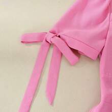 xuehuamaoyi02 Qadelle Vestido rosa de línea A con cintura ceñida, decoración de puño con botón de perla, manga con lazo, encantador, elegante, dulce y lindo, adecuado para uso diario, vacaciones, viajes, citas, estilo de calle francés, versátil y retro, vestido corto de manga corta de primavera/verano en color rosa - Rosa Pálido - Ver 9