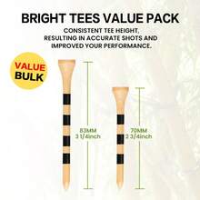 FINGER TEN Golf Tees Bamboo 2 3/4 3 1/4 Inch Value 20 Pack, Classic Wood/White With Striped Design For Consistent Height, Reliable Hold Ball Well For Men Women Golfer - Brown - View 3