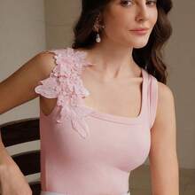 Top de tirantes acanalado sin costuras con bordado de moda - Multicolor - Ver 2