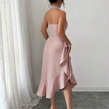 jianchaimaoyi02  Vestido elegante y romántico para mujer de corte ajustado con adorno de volantes y cintura cruzada sin mangas - Burdeos - Ver 3