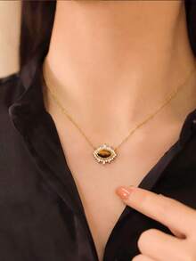 1pc S925 Sterling Silver Eye Pendant Necklace For Women, Elegant High-End Design, Sophisticated French Fashion Artistic Style, Versatile Collarbone Chain For Daily Commute, Birthday Gift For Girlfriend And Best Friend - Eye - View 5