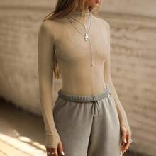 2025 otoño nueva moda mujer Tops camiseta malla transparente transparente manga larga ajustado cuello medio alto Top Y2k ropa de mujer - Negro - Ver 3