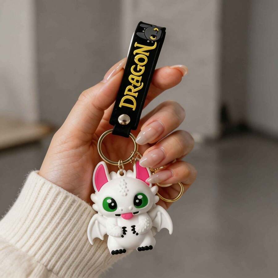 MINISO《馴龍高手》3D公仔鑰匙圈，可愛夜潛龍玩偶鑰匙圈組，適合好朋友，返校書包與置物櫃裝飾，迷你電影角色玩具吊飾，汽車鑰匙配件禮物 - 樣式 1 - 查看 1